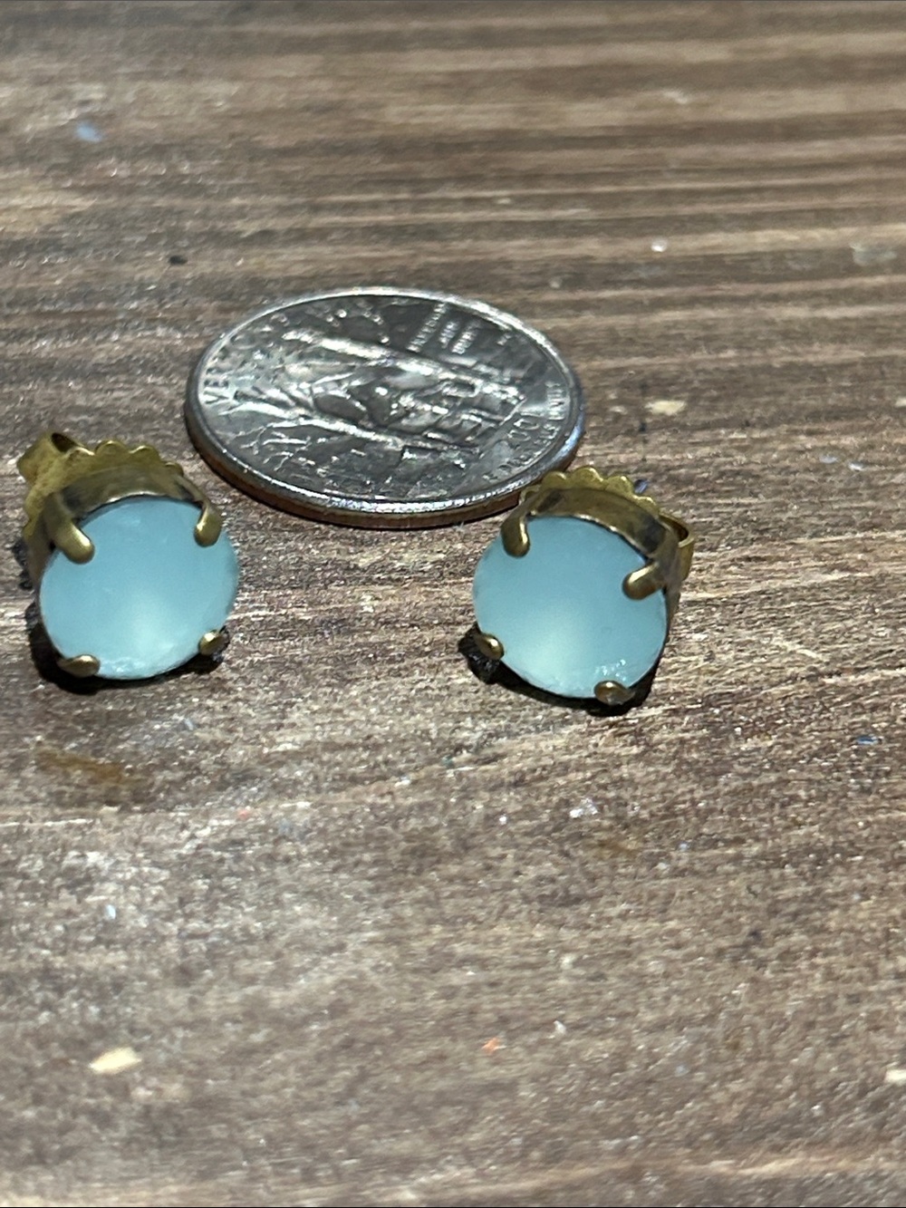 Sorrelli Pale Aqua Round Stud Earrings in Brass/Antique vintage